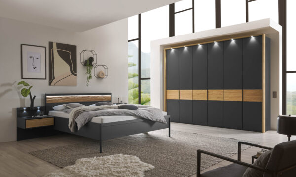 ACAPULCO_11_Graphit-D.,Abs.Riffholz_DTS300cm,H236cm m.PPT EBI+Spots_Bett 180x200cm m.KT-Bel_Naka 1SK