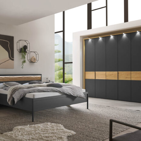 ACAPULCO_11_Graphit-D.,Abs.Riffholz_DTS300cm,H236cm m.PPT EBI+Spots_Bett 180x200cm m.KT-Bel_Naka 1SK